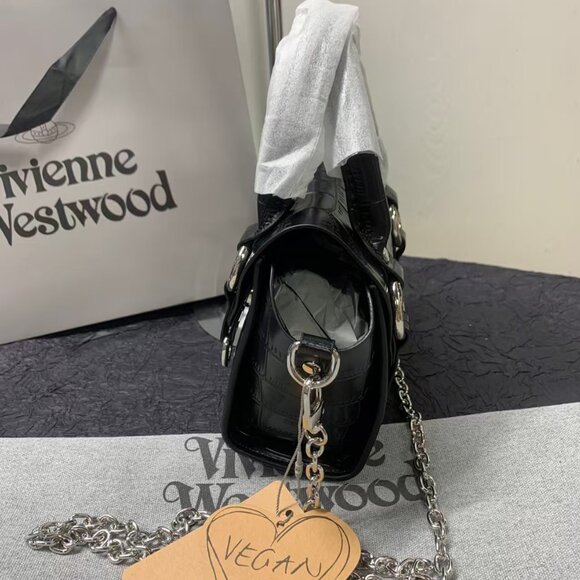 Vivienne Westwood BETTY crocodile pattern mini shoulder bag leather black chain